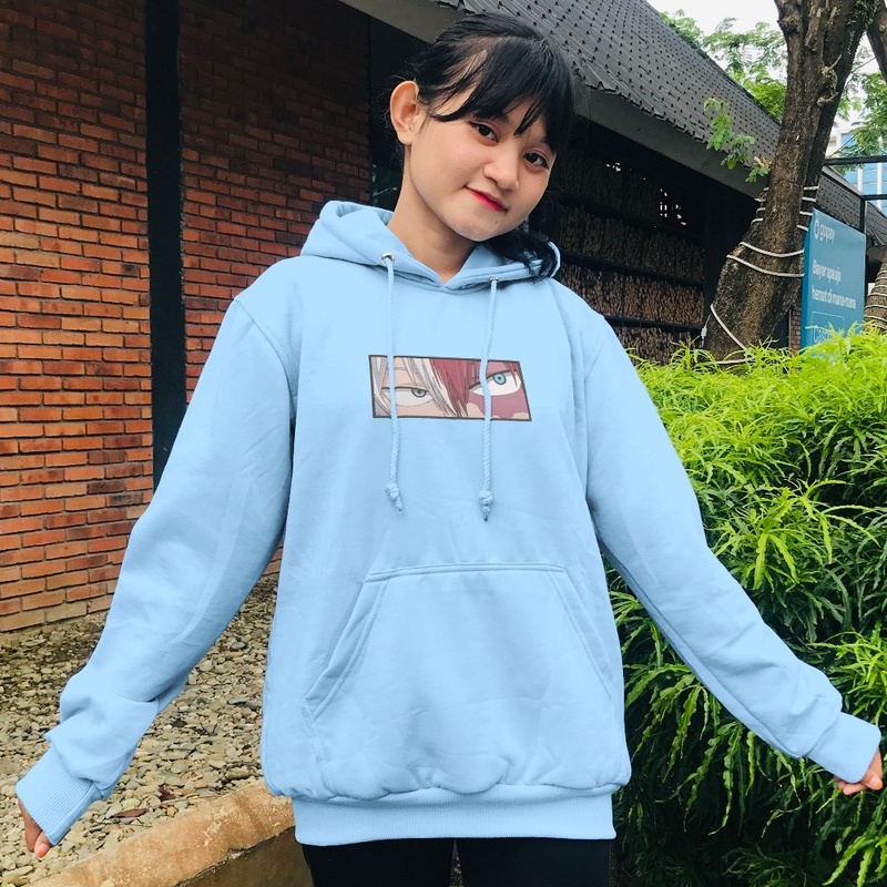 Hoodie Todoroki Eyes Sky Blue Embroidery Anime Manga Boku No Hero BNHA Premium Unisex