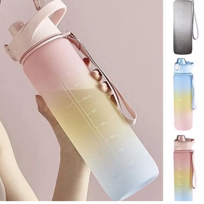 ✴#Sale✪ Botol Minum Motivasi 1 Liter Gradasi Pastel Kekinian Warna Hitam cowok Hits Viral Tiktok Pen