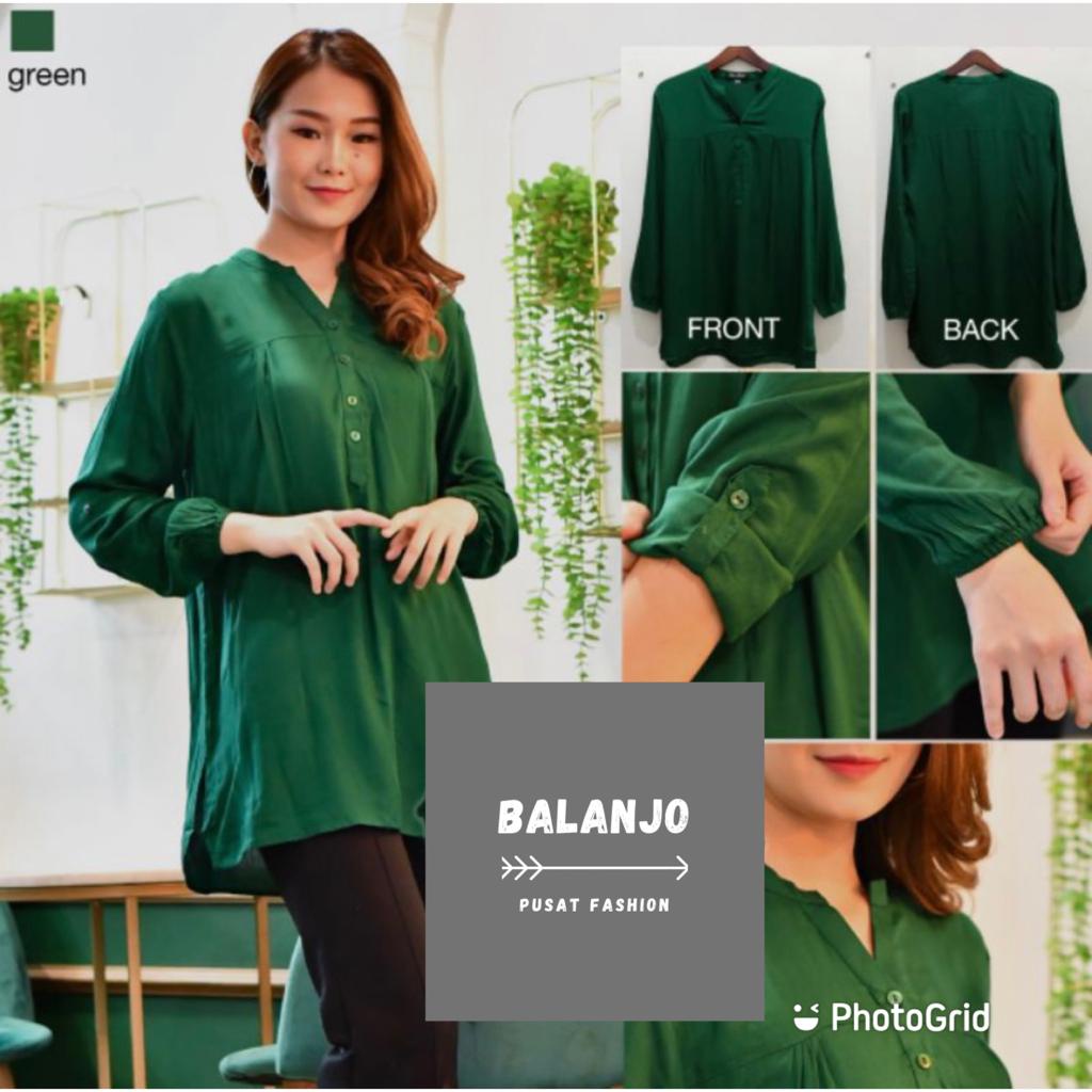 Pakaian Wanita Terbaru Atasan Rayon Polos Blus Katun Hijau botol Busui Jumbo Cod Balanjo