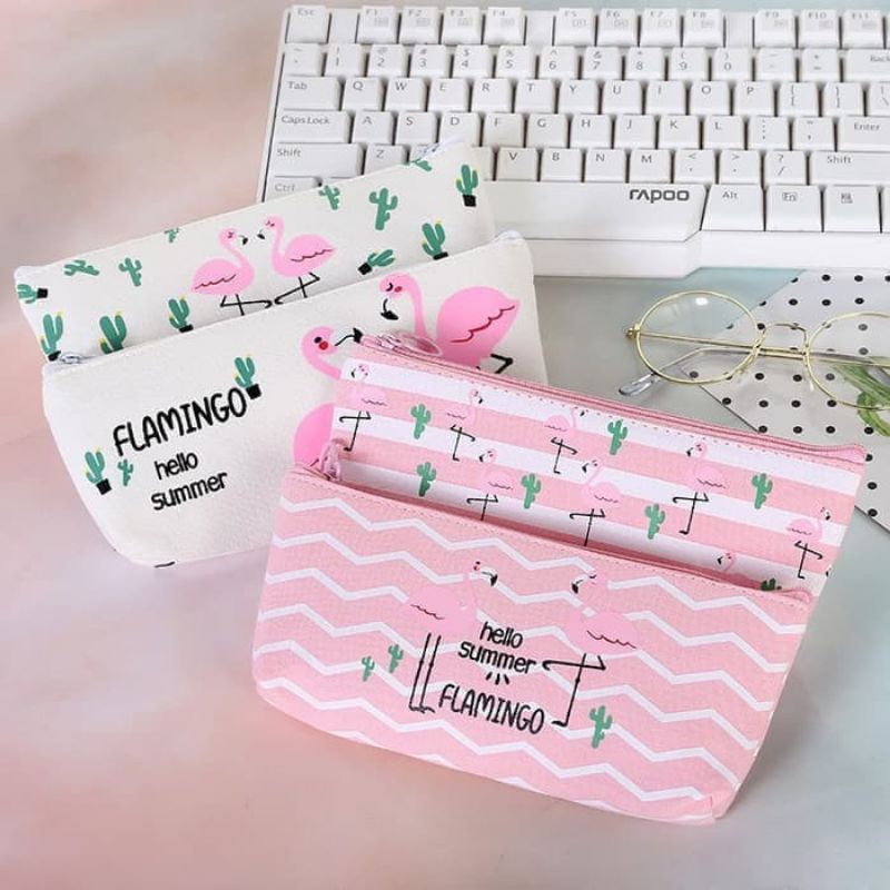 

GAEKOPEDIA || Flamingo Pencil Case Kotak Tempat Pensil Pinky Flamingo Bahan Kanvas / Tempat Kosmetik