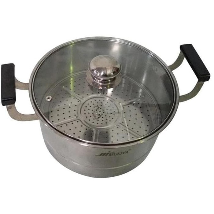 Promo Panci Stainless With Steamer / Dandang Kukus Tutup Kaca 20 Cm New
