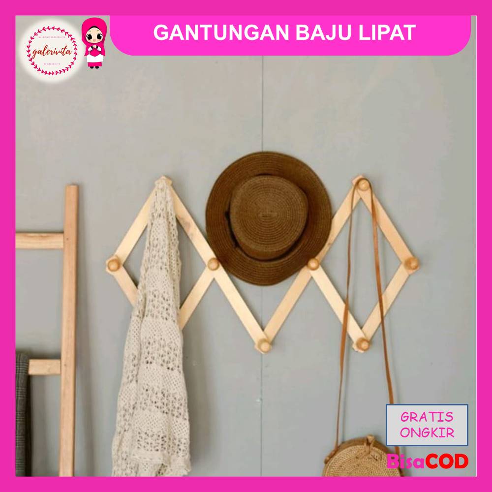 Gantungan Baju Lipat Murah / Gantungan Baju Kayu Minimalis / Kapstok Korea / Gantungan Baju Kayu