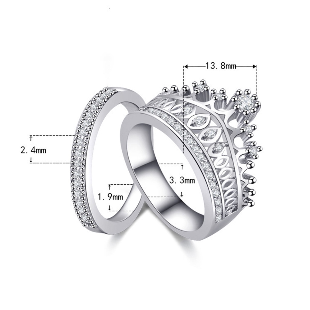 Hu Hu Hu Hu Hu Alat Bantu Pasang Kacamata♡ 2pcs / Set Cincin Wanita Bentuk Mahkota Aksen Berlian Imitasi Bahan Alloy Untuk Pernikahan