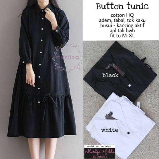 Tunik hitam tunik putih kkinian terbaru fashion hijab terupdate busui kancing aktif outfit kuliah