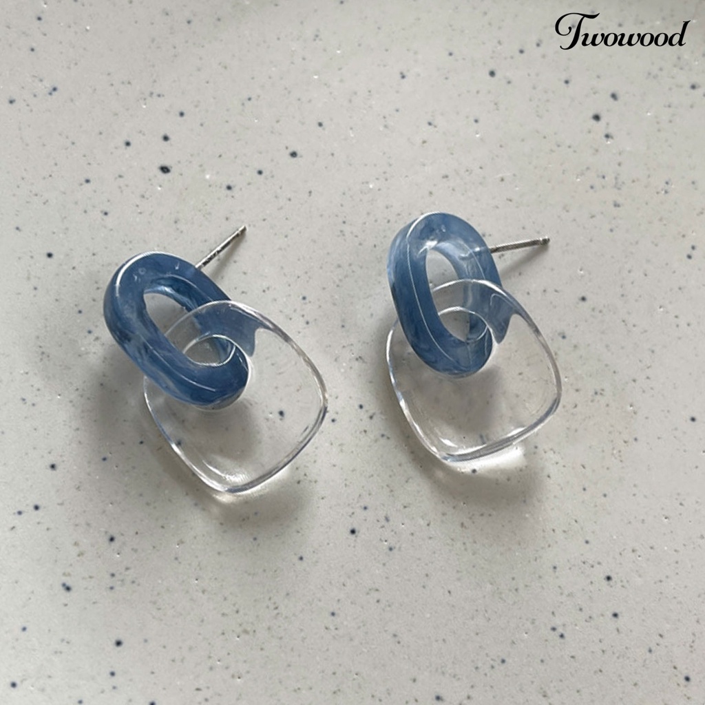 1 Pasang Anting Stud Bentuk Persegi Geometris Bahan Akrilik Warna Biru Untuk Aksesoris Liburan