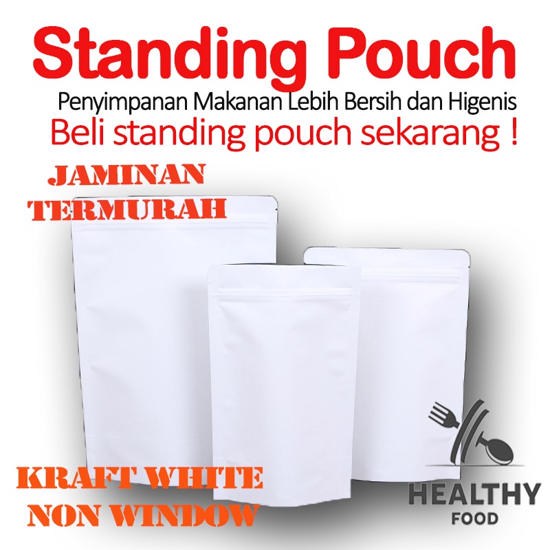 Standing Pouch | Standing Pouch Kraft | Standing Pouch Kraft Putih Non Window | Kemasan Snack