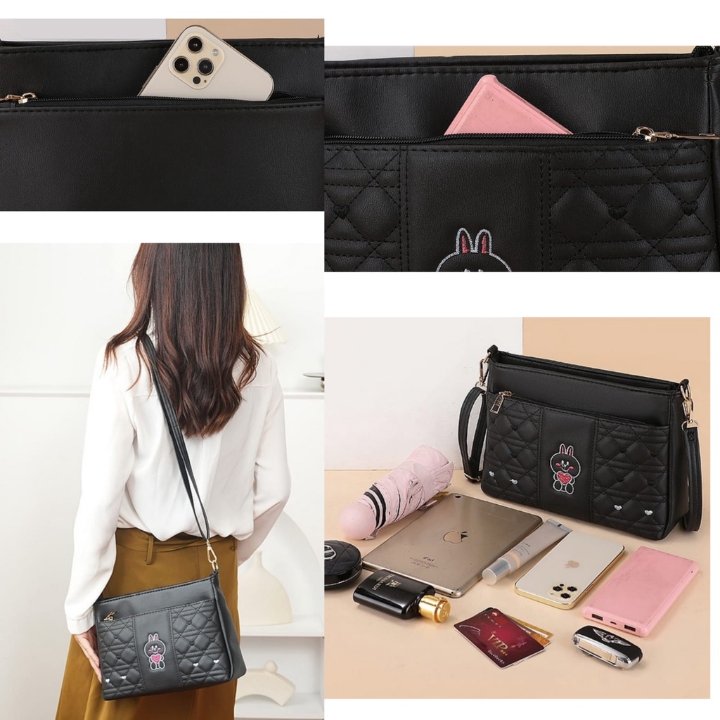 TAS SELEMPANG WANITA IMPORT BIOBA KULIT PREMIUM HITAM TA633B5 KOREAN SLING BAG CEWEK KEKINIAN MURAH KECIL REMAJA BATAM BRANDED SIMPLE LUCU