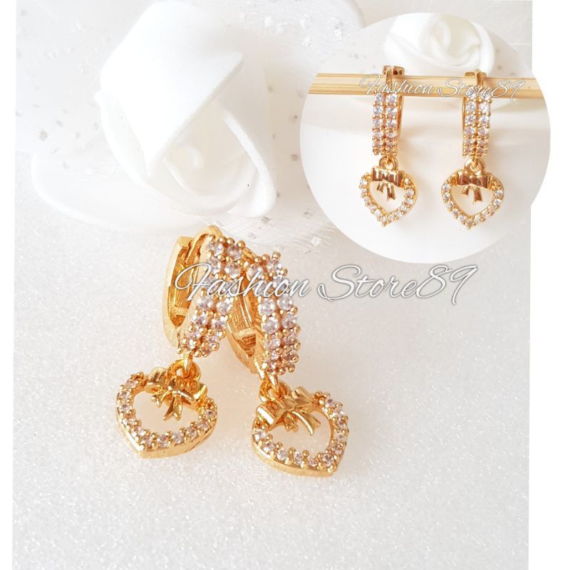 import Anting Xuping All Varian Impor bestseller Love Bunga Bingang Full Permata Perhiasan lapis emas 18k Anting Jurai jepit Impor Dewasa