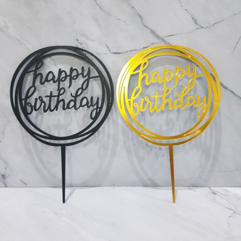 cake topper tusuk akrilik arkrilik tulisan happy birthday tart hiasan kue ulangtahun