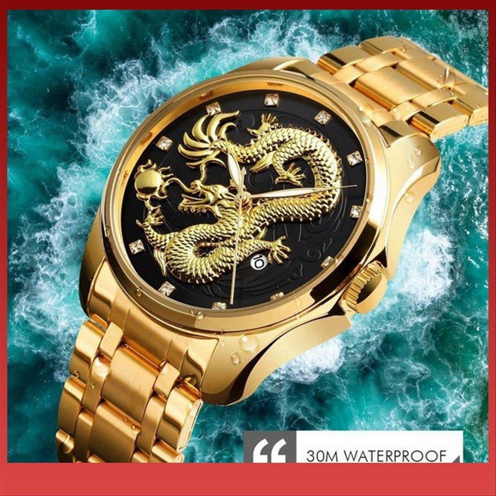 Big Sale Skmei Official StoreSKMEI 9193 Jam Tangan Pria Luxury Chinese Dragon Pattern Quartz Limite