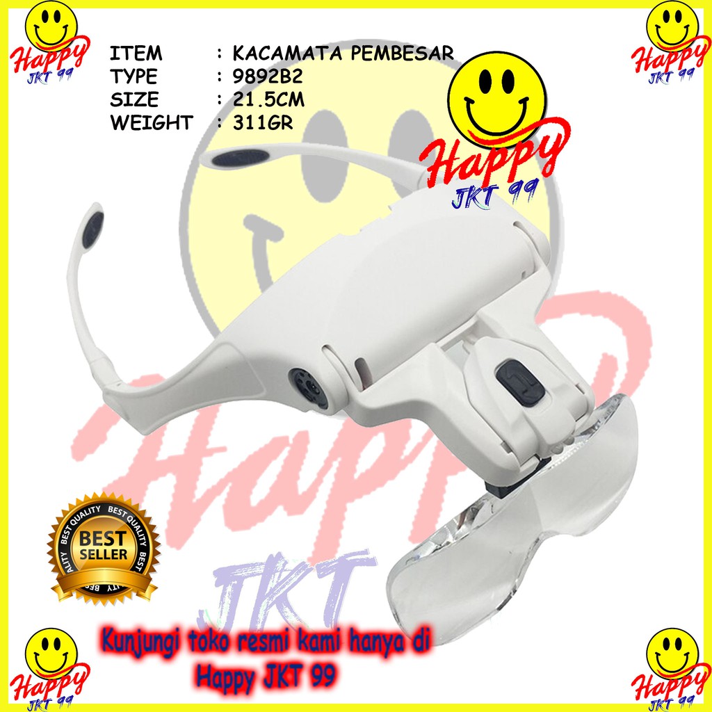 [ HAPPY JKT 99 ] HELM KACAMATA PEMBESAR REPARASI JAM 5X MAGNIFIER 2 LED 9892B2 ORIGINAL