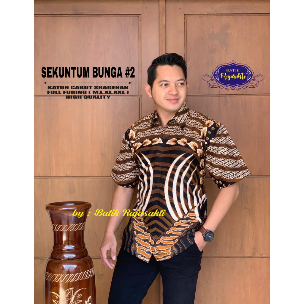 SEKUNTUM BUNGA RAJASAKTI KEMEJA BATIK SOLO PRIA LENGAN PENDEK LAPIS FURING ATASAN BATIK PREMIUM MODERN KATUN HALUS BAHUWIRYA  BANAMITRA BANAMITRA PUTIH BANGSAWAN BAYU PUTRA BERLIAN BIRU BHARATAYUDA BIMASENA BIRENDRA BIRU INDAH BRAHMAKERTA BRAHMAKERTA