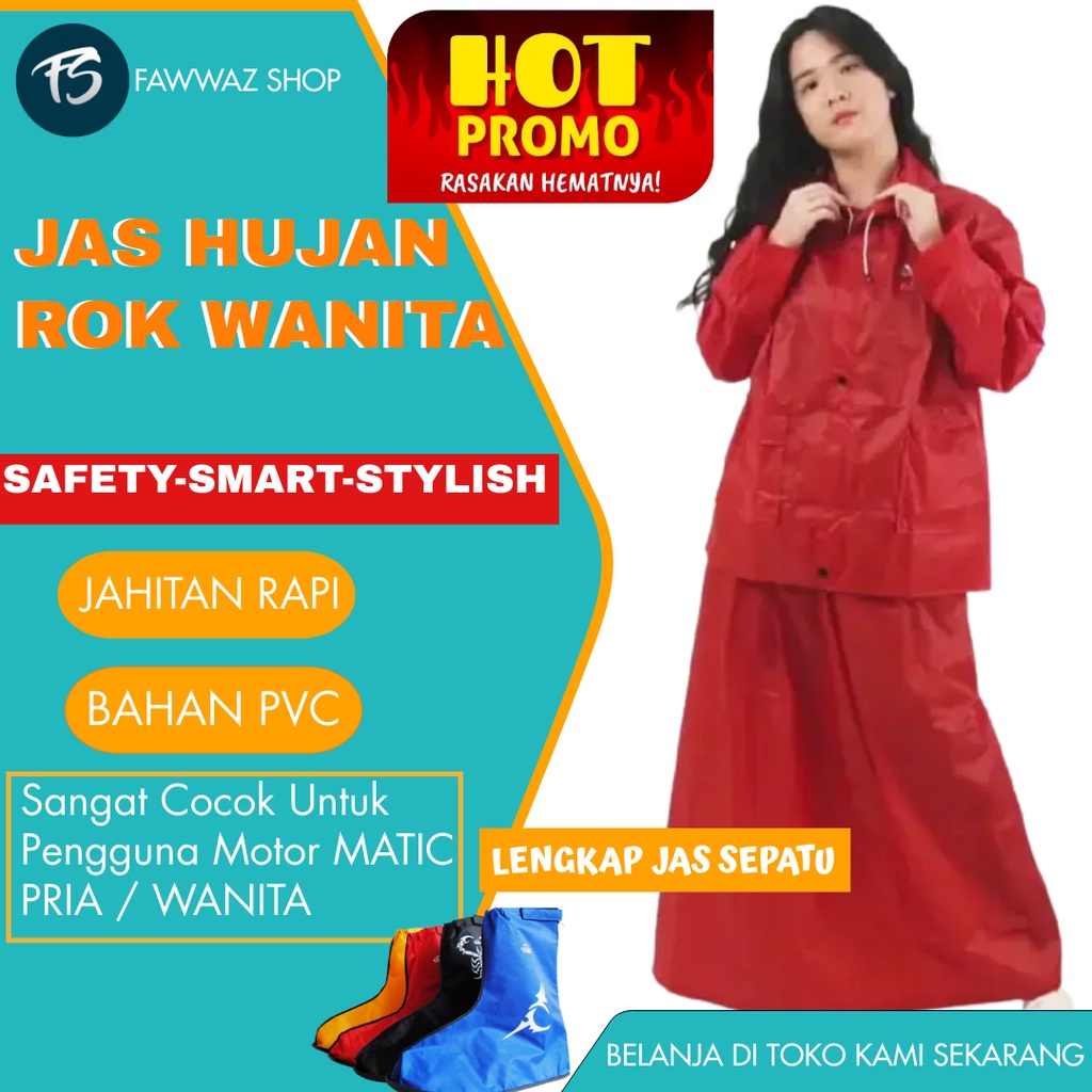 Jas Hujan Wanita Celana Rok Lengkap Sepatu Bisa Untuk Pria Bahan PVC Lembut Nyaman Dipakai Bahan Teb