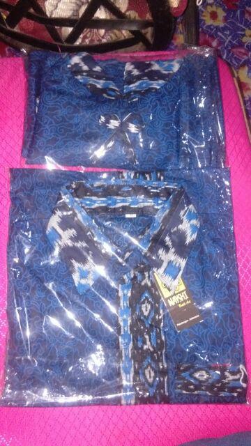 Rama Shinta Couple - Sarimbit Batik Couple Atasan Blouse Lonceng Manda Seno Mega Mendung Biru Kipas