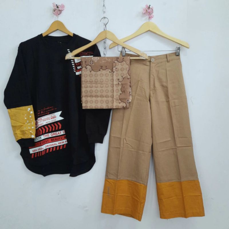 SetCel Kulot two tone + Kaos Combed Jevanni + segiempat Voal Motif