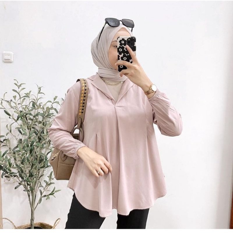 Talia Blouse Crincle Atasan Wanita Kerah V neck