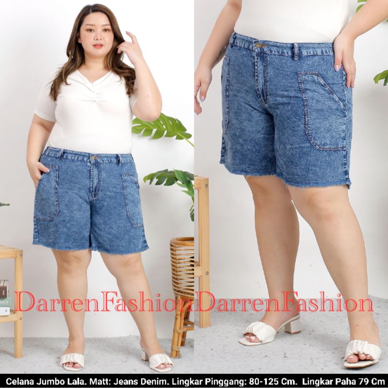 Celana Pendek Wanita Jeans Denim Lala Super Jumbo Big Size