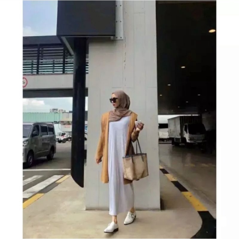 OUTER SET FASHION TERBARU / INNER DRESS MUSLIM / PAKAIAN WANITA-Inner white saja