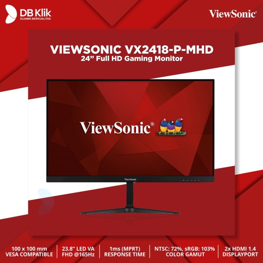 LED Monitor Gaming VIEWSONIC VX2418-P-MHD 23.8 165Hz Full HD HDMI DP