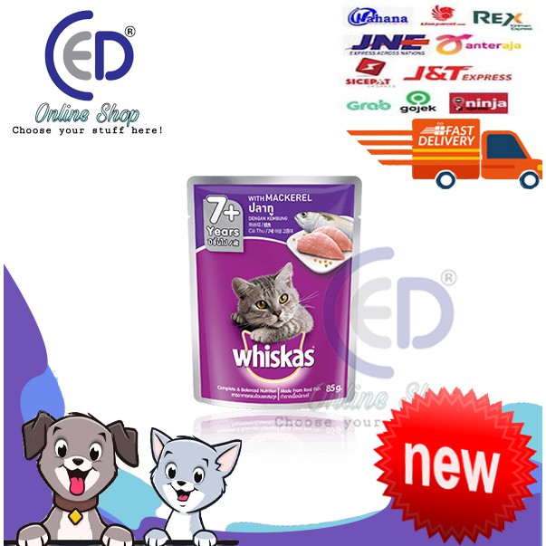 MAKANAN KUCING WHISKAS POUCH MACKEREL7+ 85GR