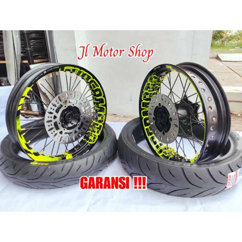 PAKET VELG SUPERRMOTO SUPER MOTO KLX 150 CRF 150 CRF150 L WR155 WR 155 D-TRACKER MOTIF TULISAN SUPERMOTO PROTECH PLUS BAN