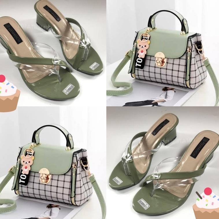J-EZO> ✓> Promo  Satu Set Tas Square Fashion Wanita & Sandal Hak Tinggi 5cm ||bisa cod>