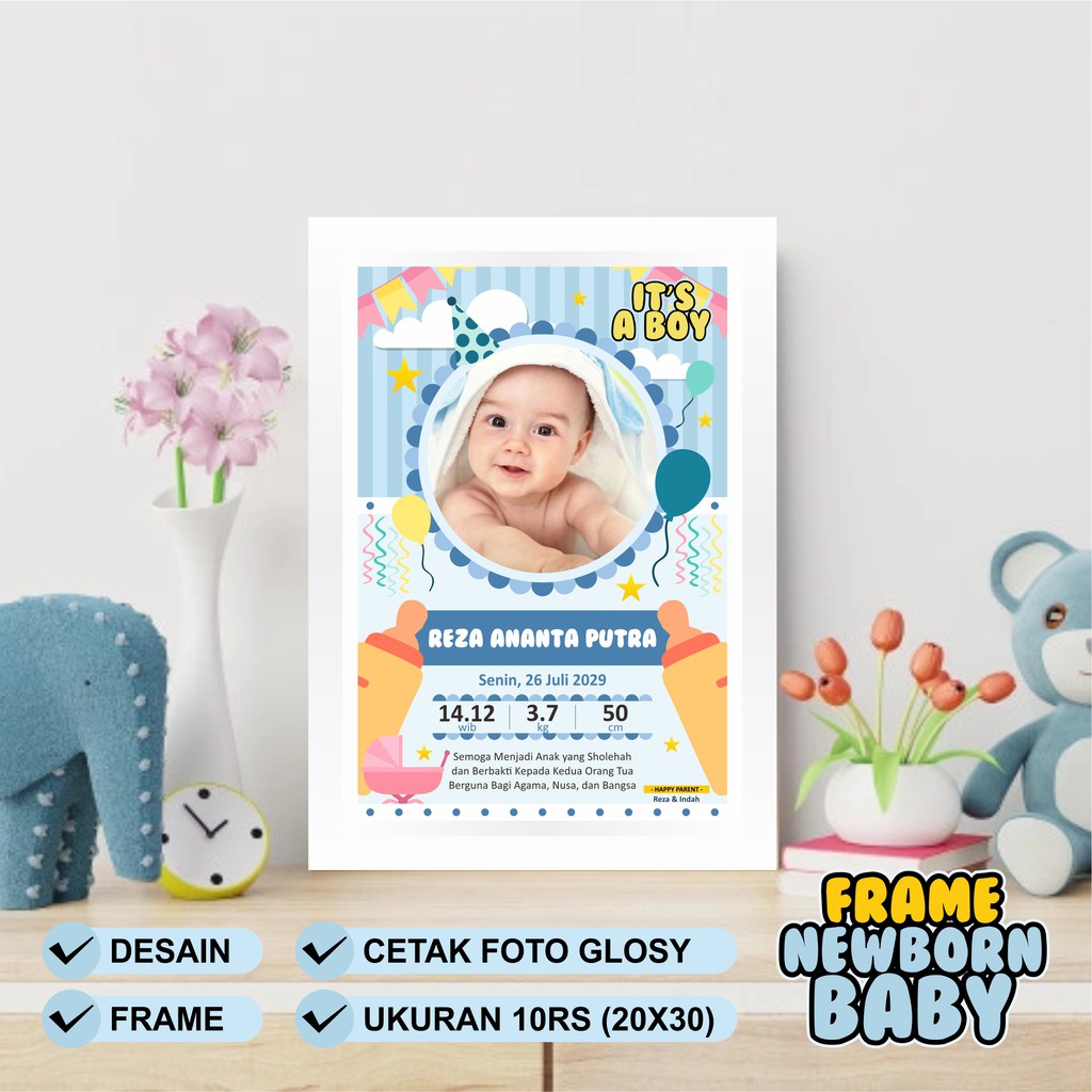 Biodata Kelahiran Bayi  Cetak Paper Glosy + Bingkai Foto Frame 005