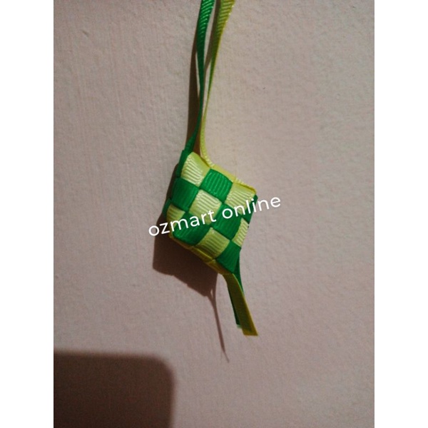 

Hiasan lebaran idul fitri ketupat mini grossgrain hijau kuning