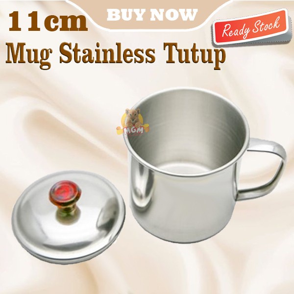 Mug Stainless dengan Tutup cangkir camping gelas kopi teh ukuran 11 CM