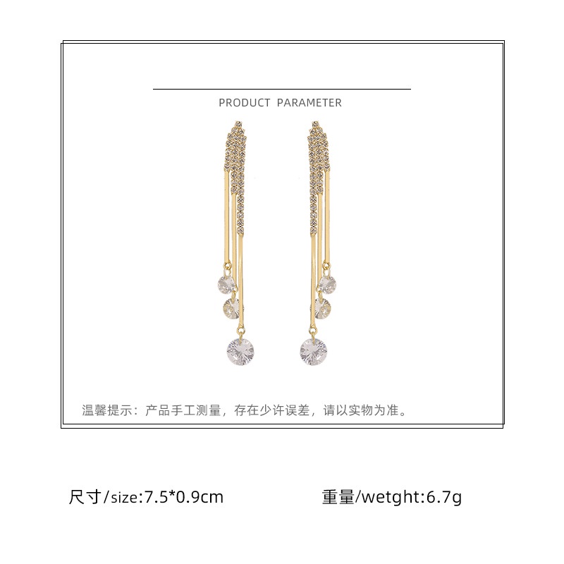 S925 Korea fashion anting-anting anting-anting wanita temperamen rumbai anting-anting panjang Putih