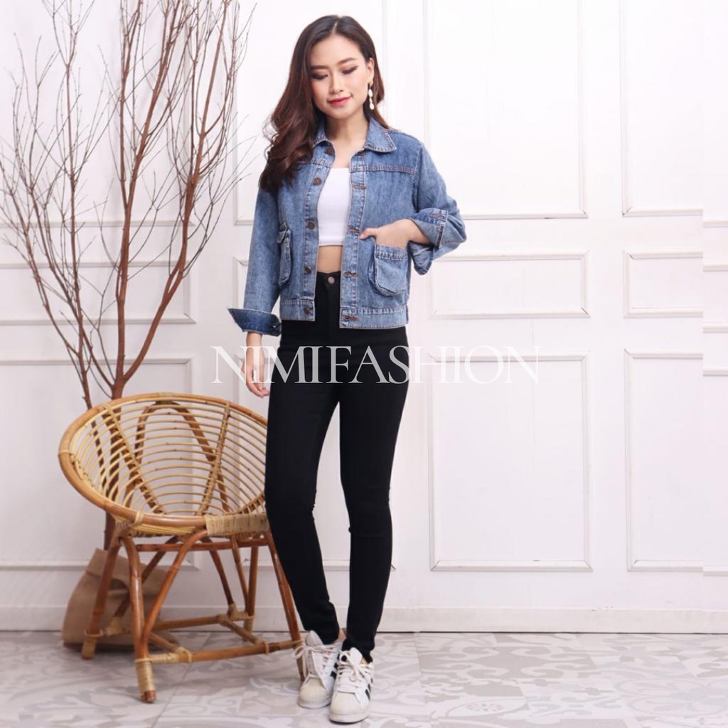 Jaket Denim Wanita Crop Alexa Jacket Jeans Wanita Crop