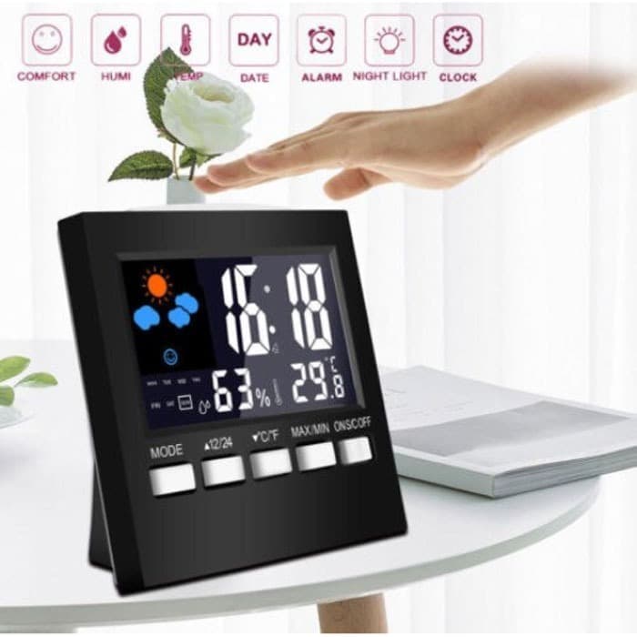 Jam Meja Alarm Digital Termometer Suhu Kelembaban Kalender Cuaca - JAM02