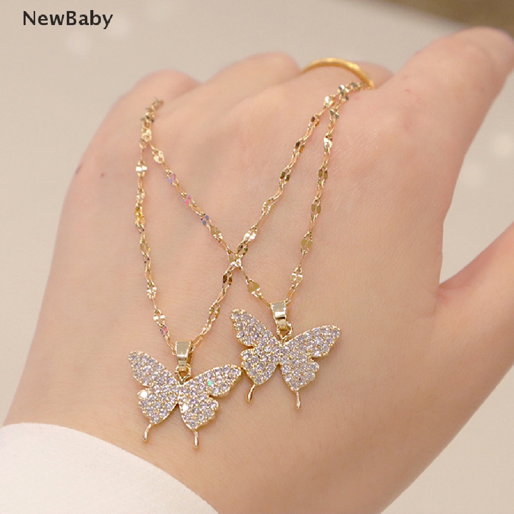 Kalung Rantai Dengan Liontin Kupu-Kupu Warna Emas Gaya Korea Untuk Wanita