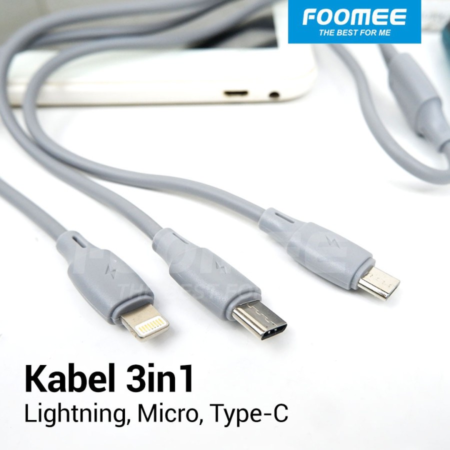 Kabel Data Foomee NF17 3 in 1 Micro USB Type C Lighting Fast Charging