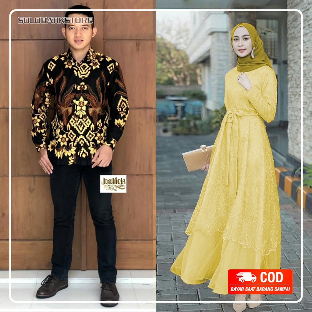 best seller couple batik gamis muslim sragaman  set gamis Brokat tille modern terbaru gamis kondangan Wisuda Nikahan Tunangan Resepsi nikah