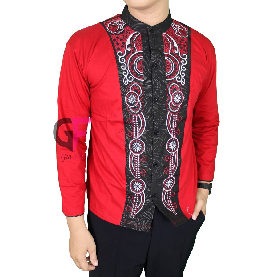 GIOFLO Baju Koko Lengan Panjang Kemeja Muslimin Pria Trendy Red / KKL 41