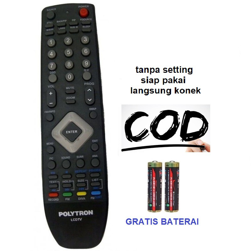 Remot Remote TV Lcd  POLYTRON Gratis Baterai Tanpa Setting Langsung Pakai Politron_MGM27