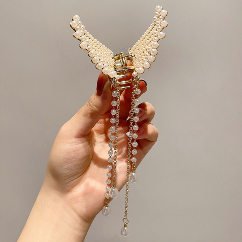 2022 Jepit Rambut Model Butterfly Rumbai Panjang Aksen Mutiara Gaya Korea Untuk Wanita