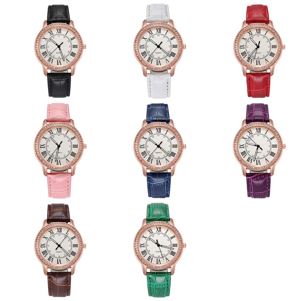 Jam Tangan Wanita Romawi Analog Quartz Simple Dengan Strap PU Leather Import