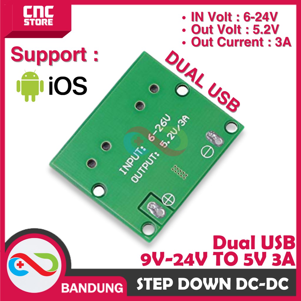 STEP DOWN DC DC 9V - 24V TO 5V 3A DUAL USB OUTPUT CHARGING MODULE