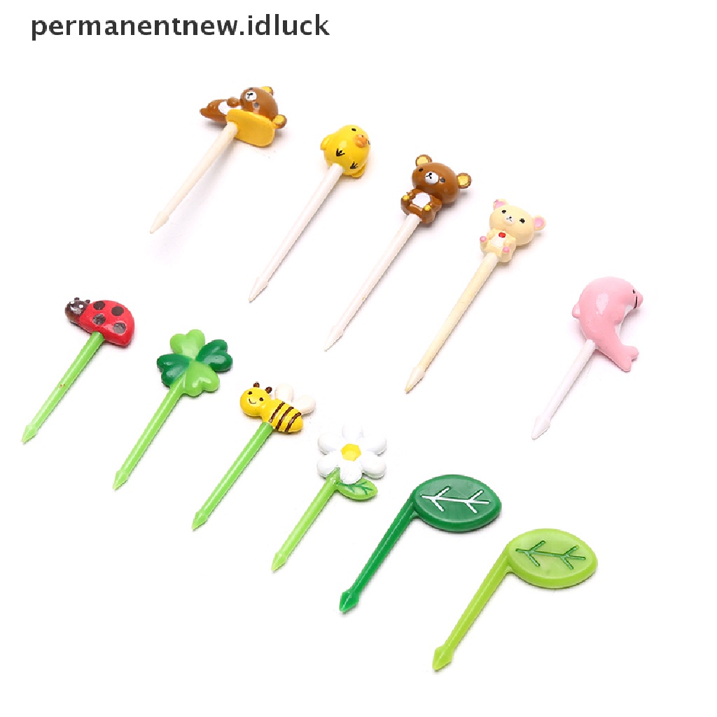 12 Pcs / set Garpu Buah Mini Desain Kartun Hewan Tanaman Untuk Anak