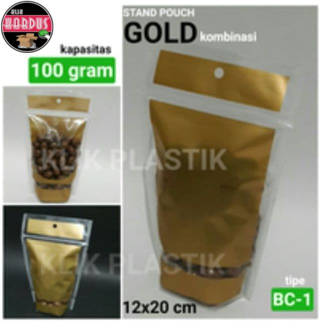 PLASTIK KLIP GOLD KOMBINASI 100GR/STANDING POUCH/KEMASAN KOPI SNACK