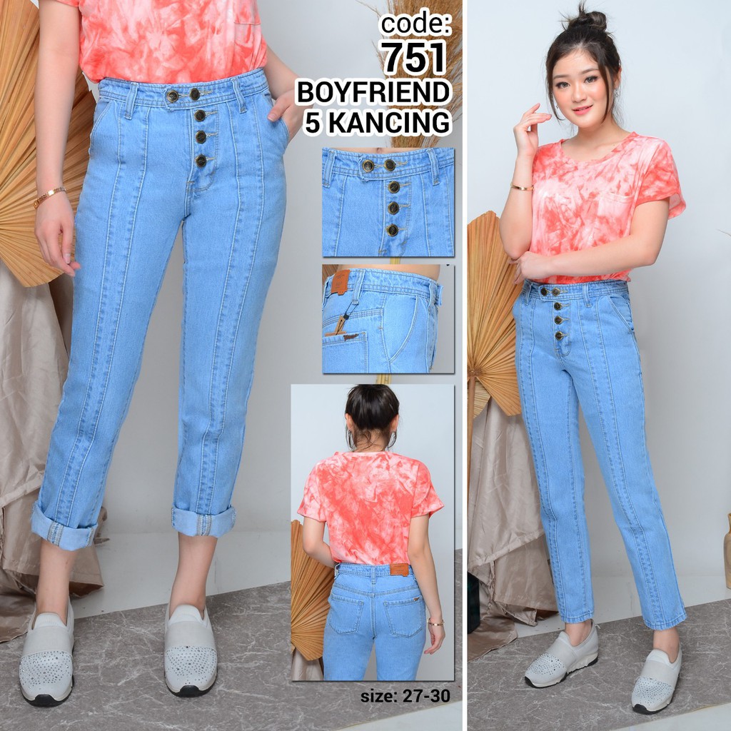 Celana Boyfriend Wanita Kancing 5/Boyfriend Pants/Celana Jeans Wanita Celana Kancing 5/Celana Kulot