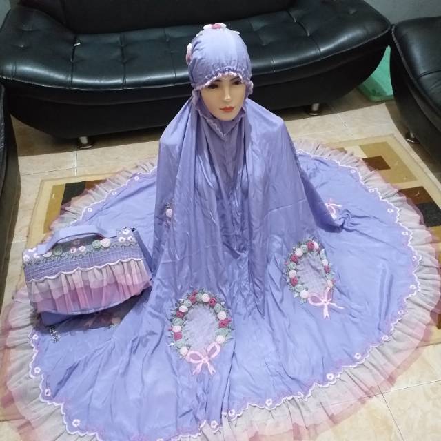 Mukena Bordir timbul bunga tile motif balon