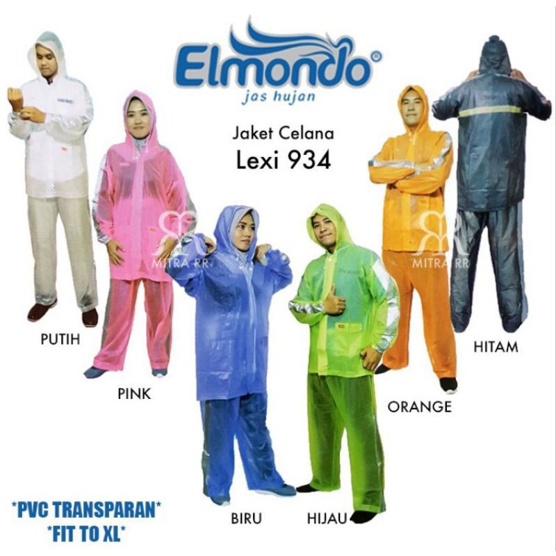 Jas Hujan Stelan Jaket Celana Dewasa / Mantel Hujan Polos Tebal / Transparan /  Elmondo