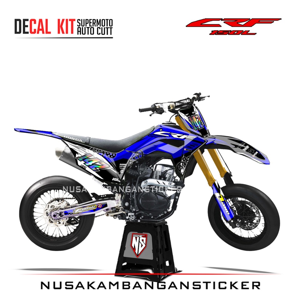 Decal Stiker Supermoto Motor Honda CRF 150 L Full Body Biru Motif Grafis Racing Team Sticker KitAuto