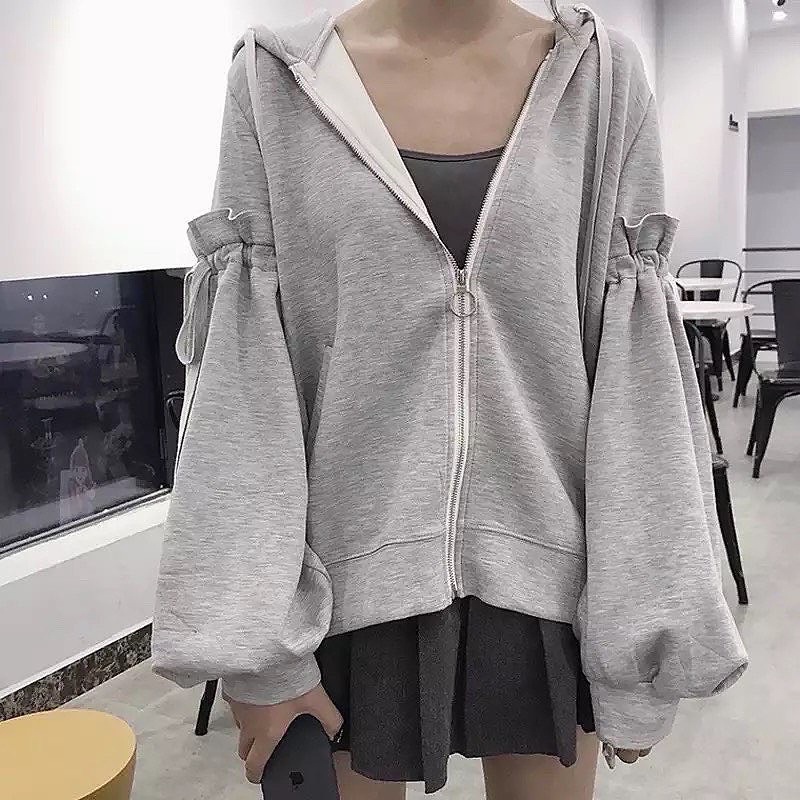 EMILY HOODIE ZIPPER Tangan Serut Wanita Oversize Fashion Terkini Ala Korean OOTD Kasual Desain Simple