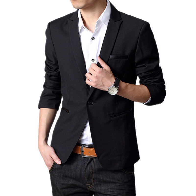 BLAZER SLIMFIT PRIA WARNA HITAM DAREL BLACKSTYLE SINGLE BUTTON ORIGINAL HIGH TWIST NIKAYU