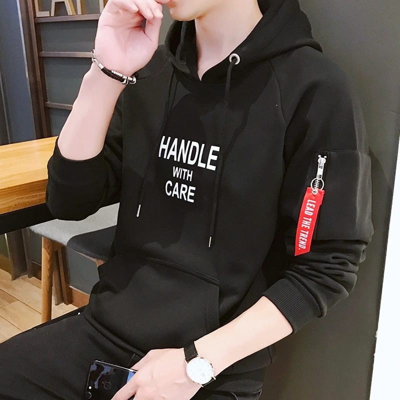 Sweater Hoodie Handle Pria Outerwear Cowok Fashion Pria Kaos