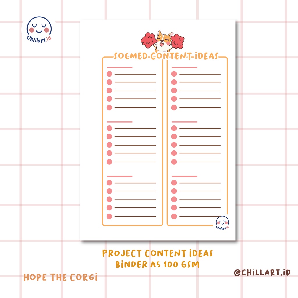 

[chillart.id] Socmed Content Ideas Hope The Corgi Binder A5 20 ring | B5 26 ring, 100 gsm